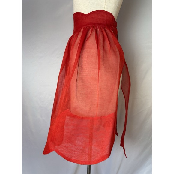 Vintage 50s 60s Christmas Half Apron Sheer Red Appliqued Holly Baubles Balls - Picture 5 of 13